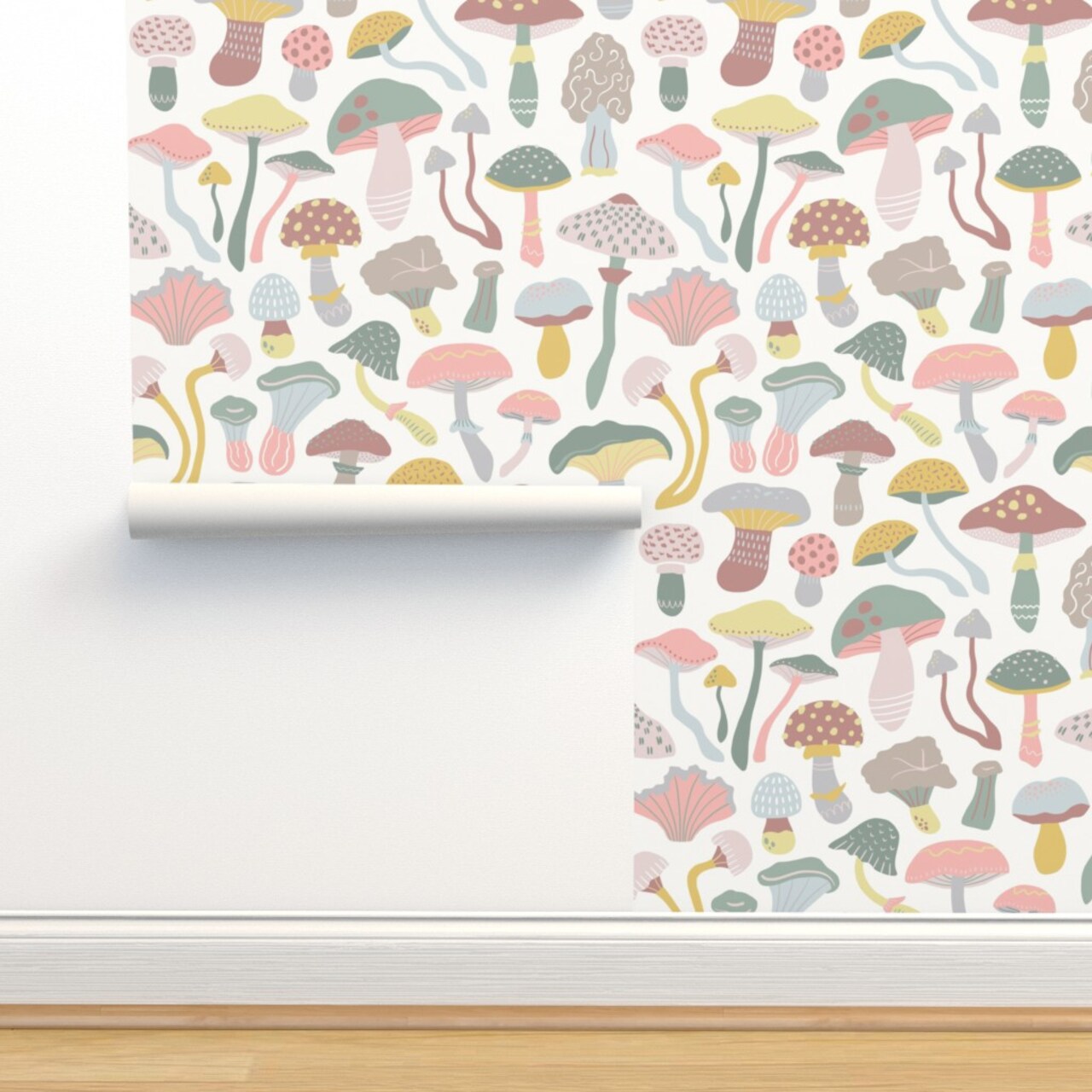 Neutral Mushrooms Neutral Pink Green Kids Baby Nursery Gender Custom Removable Wallpaper by Spoonflower Peel & Stick Wallpaper 2FT Wide